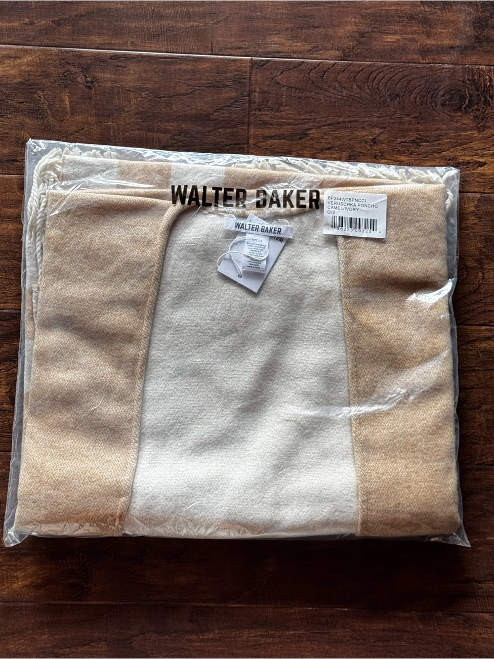 NWT Ted Baker Veruschka Poncho Camel Ivory Fringe Wrap O/S